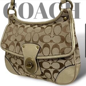 Coach Brown and Tan Shoulder Bag with Signature Monogram